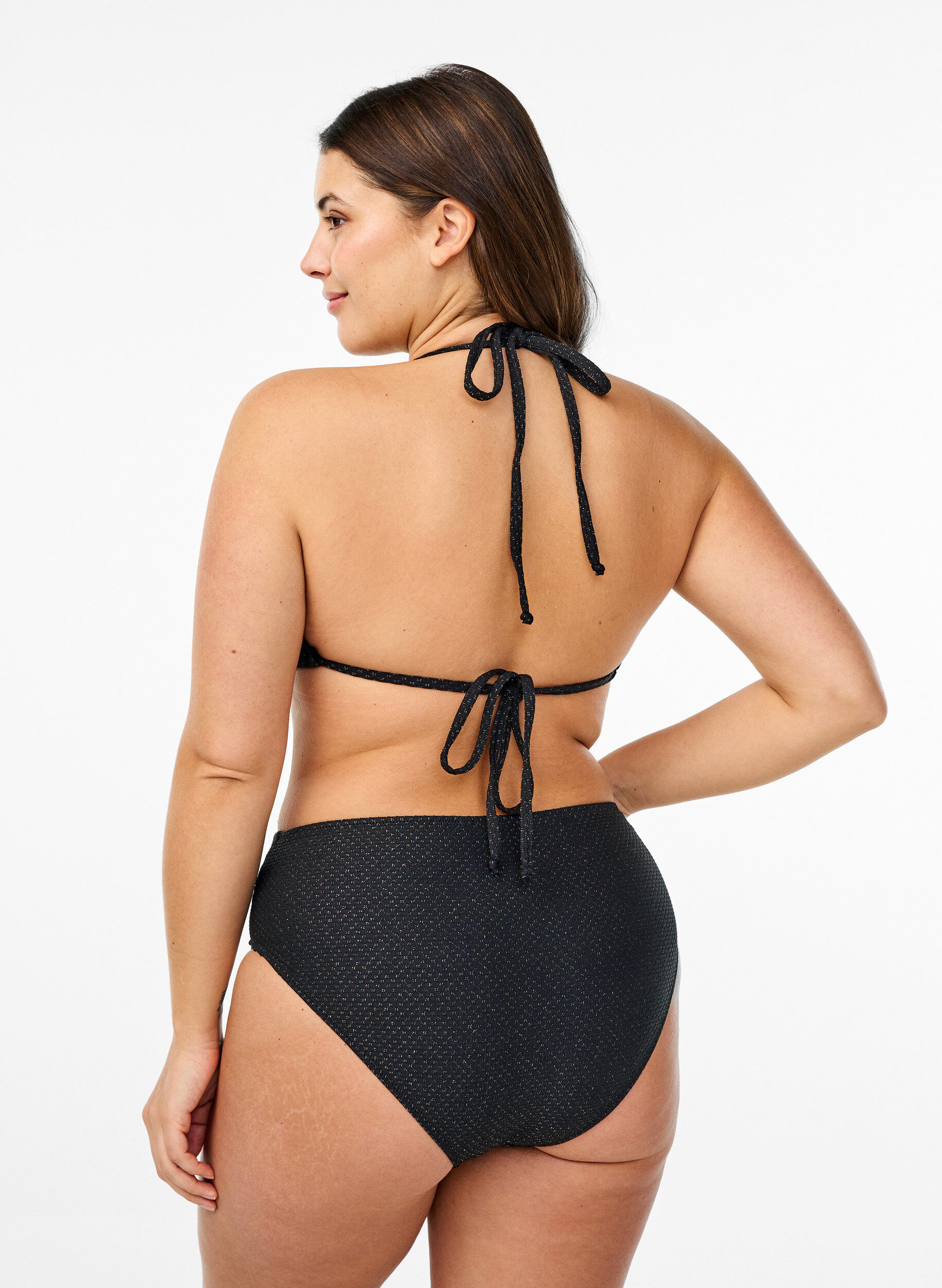 Zizzi Driehoekige bikinitop met glitter, Zwart, Model image number 1