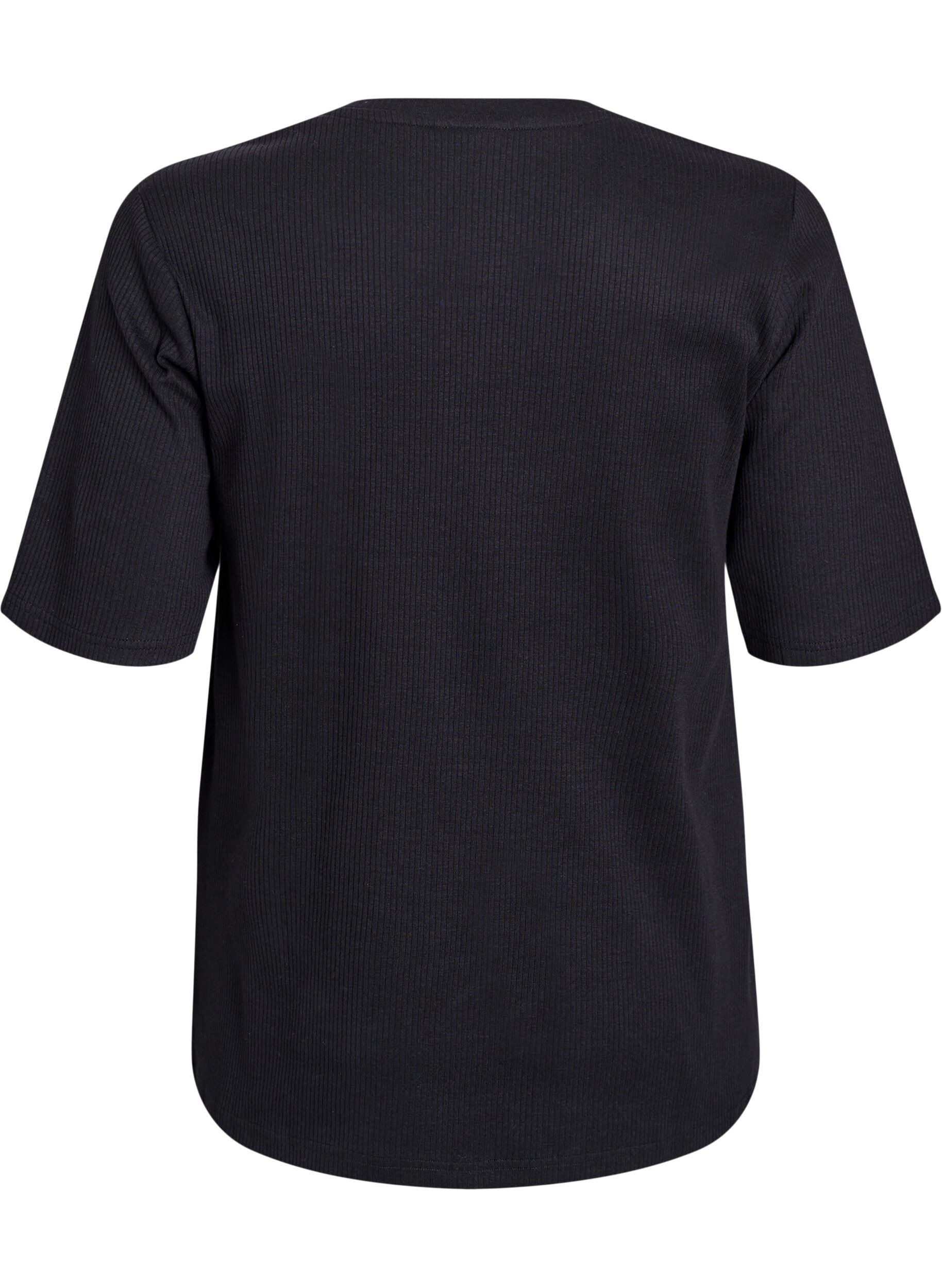 Zizzi Geribde jersey blouse met korte mouwen, Zwart, Packshot image number 1