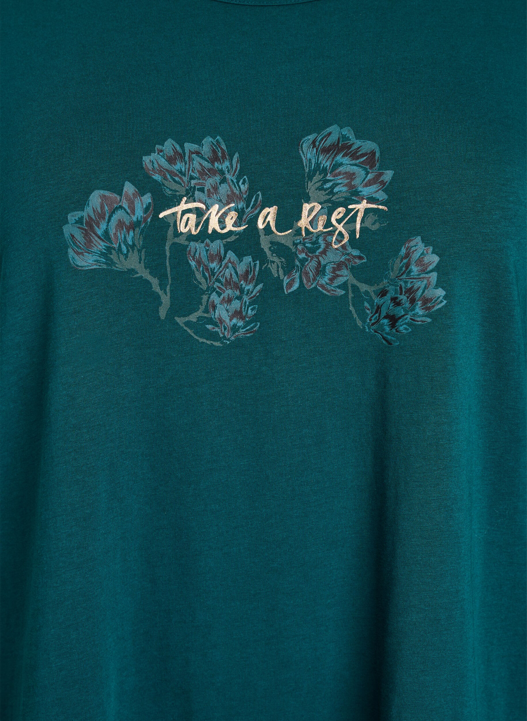 Zizzi Nacht top in katoen met print aan de voorkant, Turquoise, Packshot image number 2