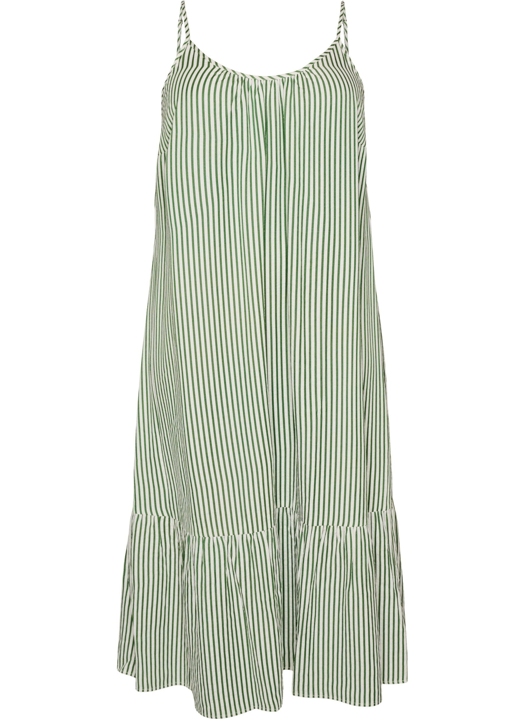ZizziZomerjurk met strepen en A-lijn pasvorm, Groen, Packshot image number 0