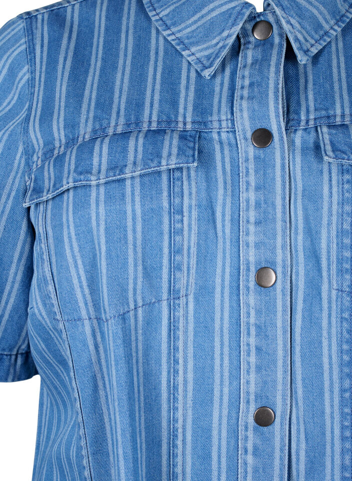 Korte denimjurk met een gestreept patroon, Blauw, Packshot image number 2