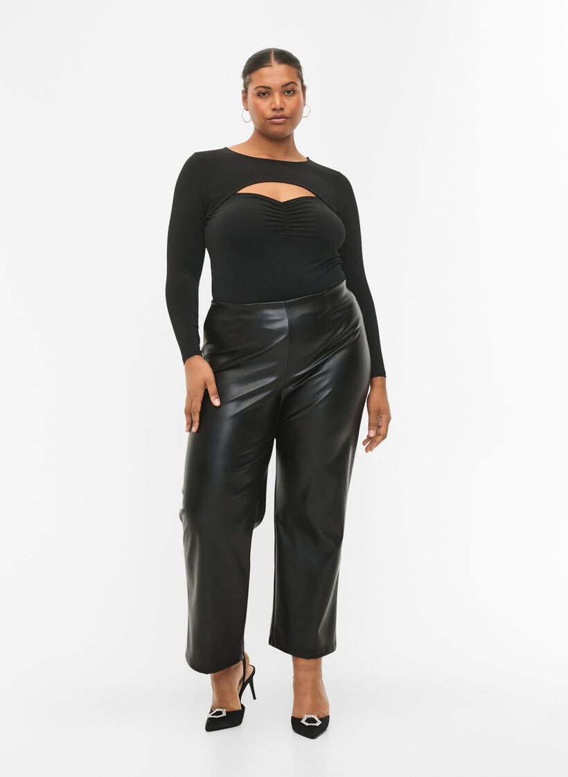 Gesneden blouse met lange mouw, Black, Model image number 3