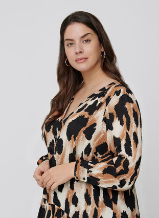 Midi-jurk met luipaardprint, Black AOP, Model image number 1