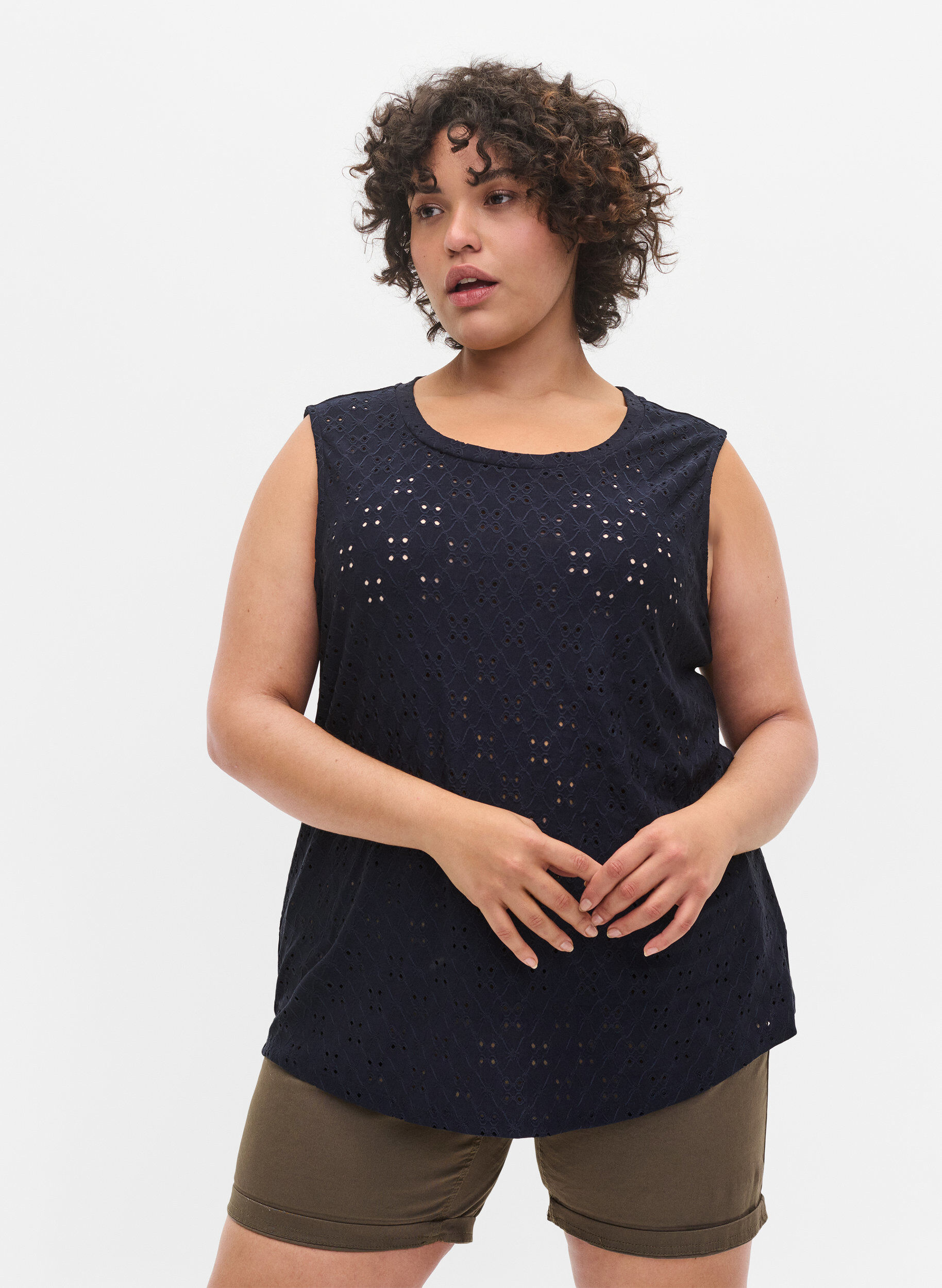 Zizzi Top met borduursel anglaise, Night Sky, Model image number 0