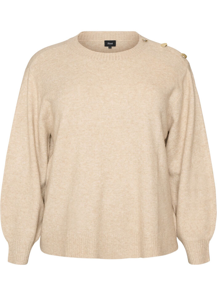 Breisel blouse met knoopdetail, Beige, Packshot image number 0