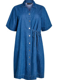 Denimjurk met knoopsluiting en strikdetail, Blauw