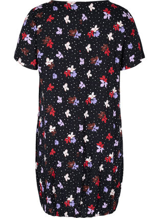 Viscose jurk met print en korte mouwen , Black Dot Flower, Packshot image number 1