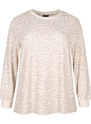  Velours blouse met lange mouwen en print, Pink Tint AOP, Packshot image number 0