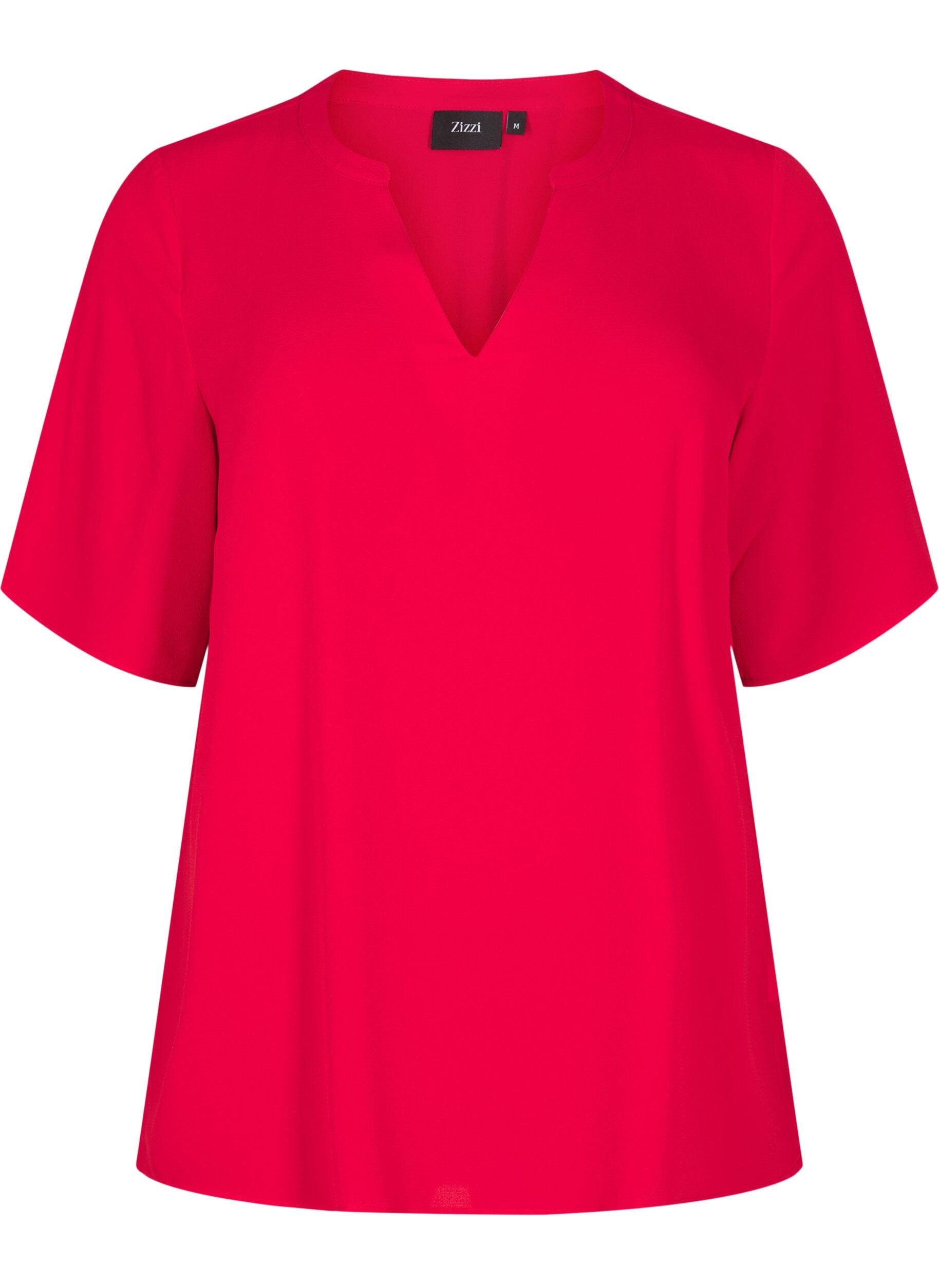 Zizzi Blouse met korte mouwen en V-hals, Rood, Packshot image number 0
