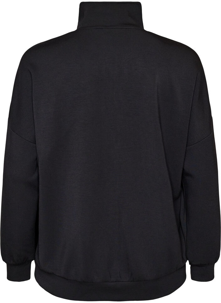 Jersey vest met rits en hoge kraag, Zwart, Packshot image number 1