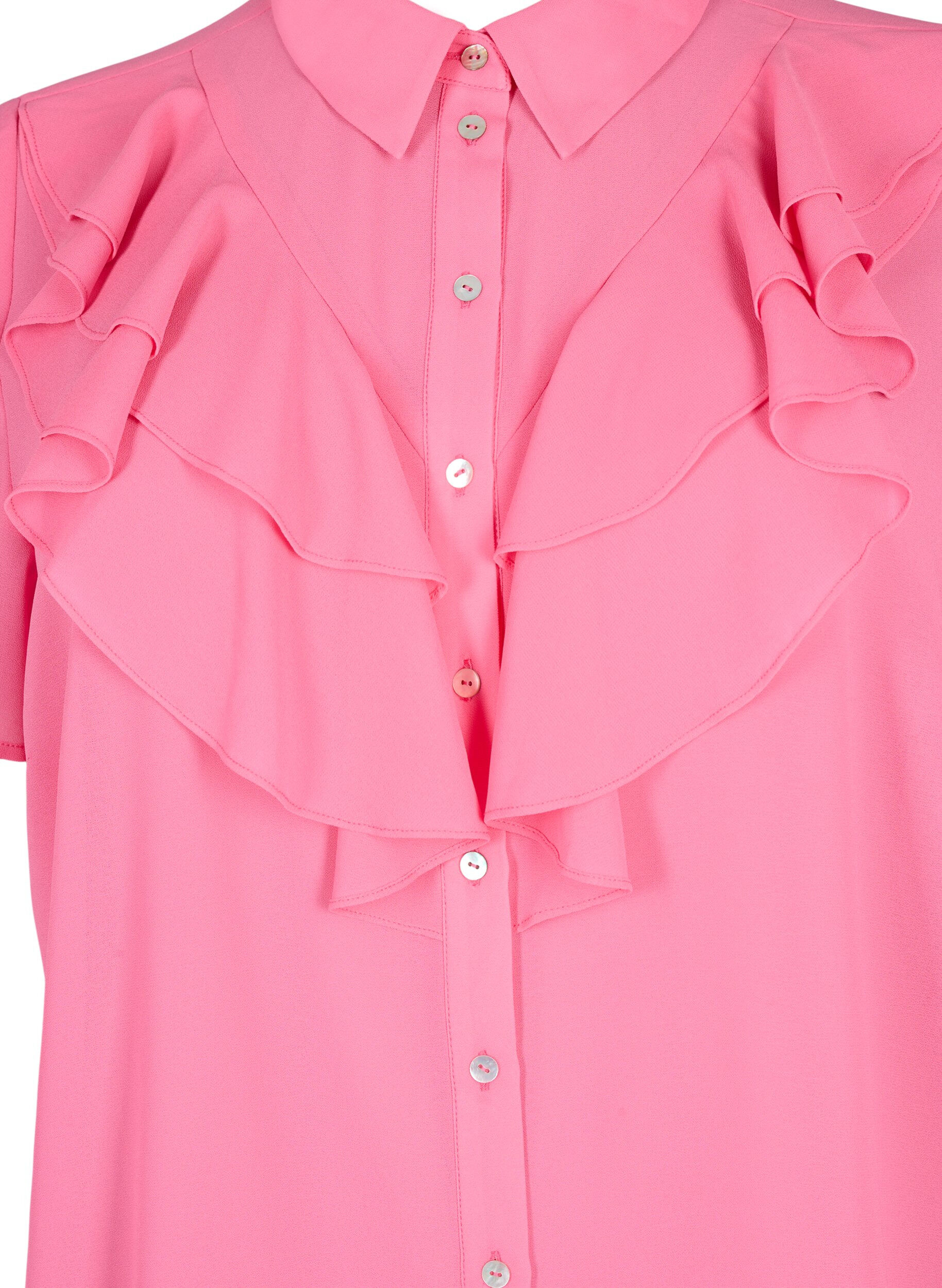 Zizzi Overhemdblouse met korte mouwen en ruches, Pink Power, Packshot image number 2