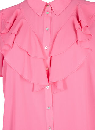 Overhemdblouse met korte mouwen en ruches, Pink Power, Packshot image number 2