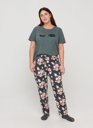 Katoenen pyjama broek met bloemenprint, Blue Flower AOP, Model image number 0