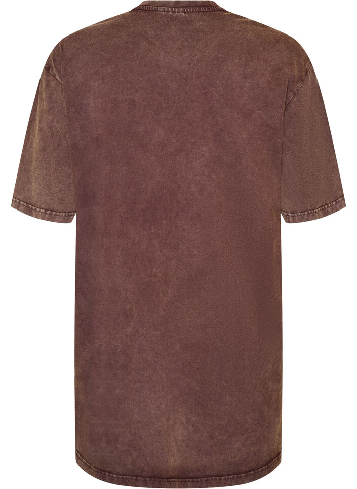 Losse T-shirt jurk met een gewassen look, Bruin, Packshot image number 1