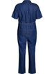 Denim jumpsuit met korte mouwen en een strikceintuur, Blauw, Packshot image number 1