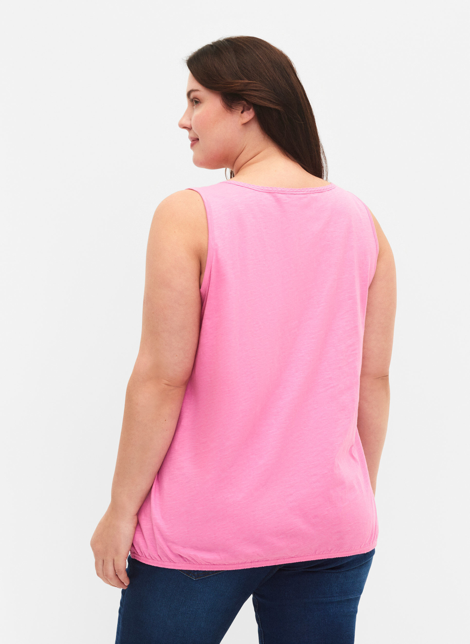 Zizzi 2-pack katoenen topje met kanten randje, Rosebloom / Black, Model image number 1