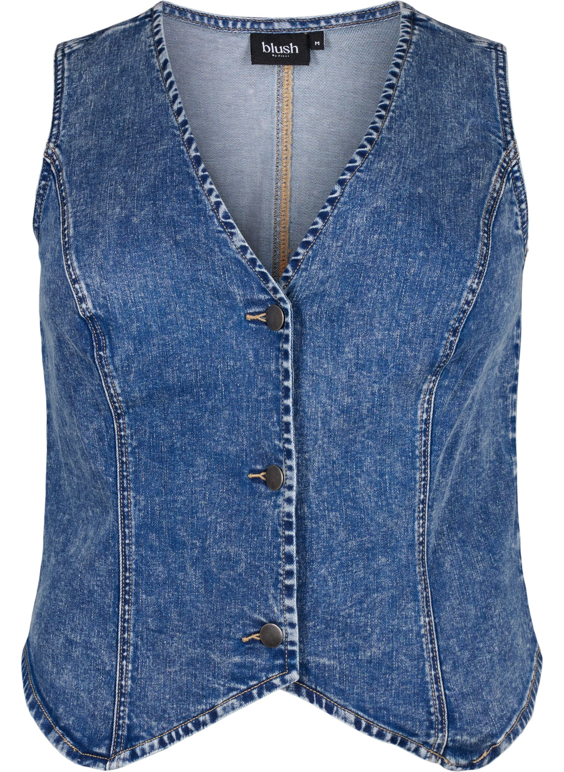 Zizzi Strak denim vest met knopen, Blue Denim, Packshot image number 0