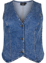 Strak denim vest met knopen, Blue Denim
