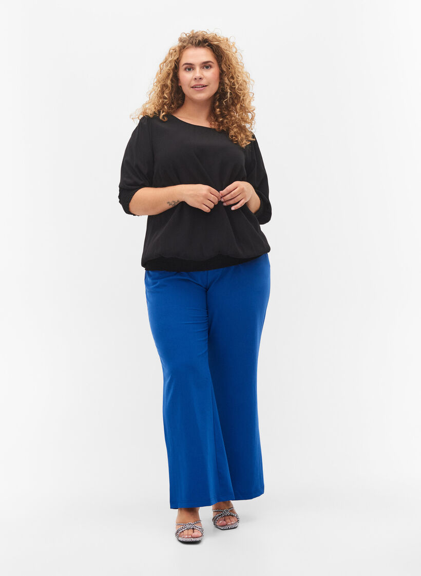 Effen viscose blouse met balloneffect, Black, Model image number 2