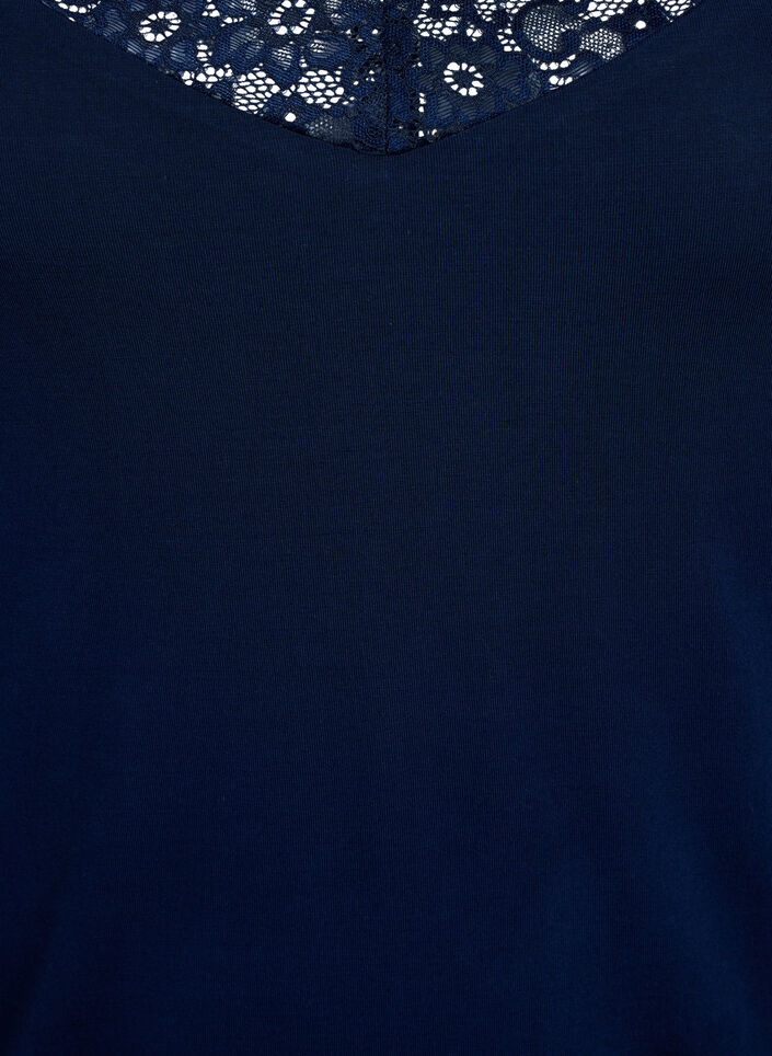 Viscose top met kanten afwerking, Blauw, Packshot image number 2