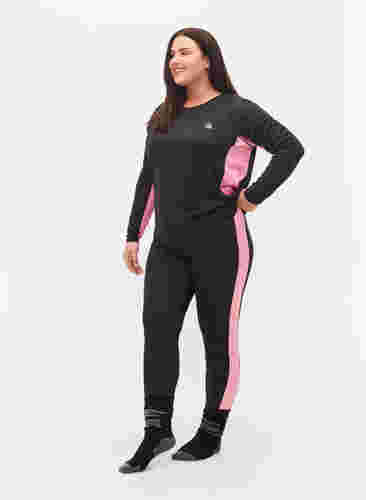 Ski onderhemd met contrast streep, Black w. Sea Pink, Model image number 2