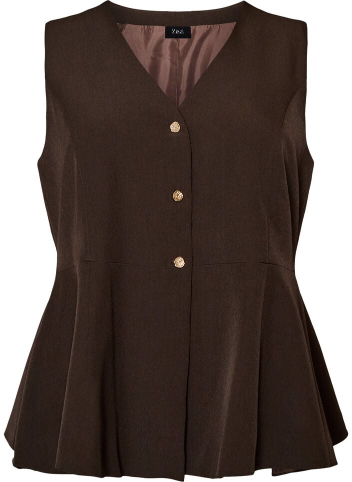 Gilet met krijtstreep en peplum, Bruin, Packshot image number 0