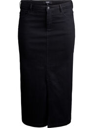FLASH - Halflange denimrok met een voorsplit, Zwart