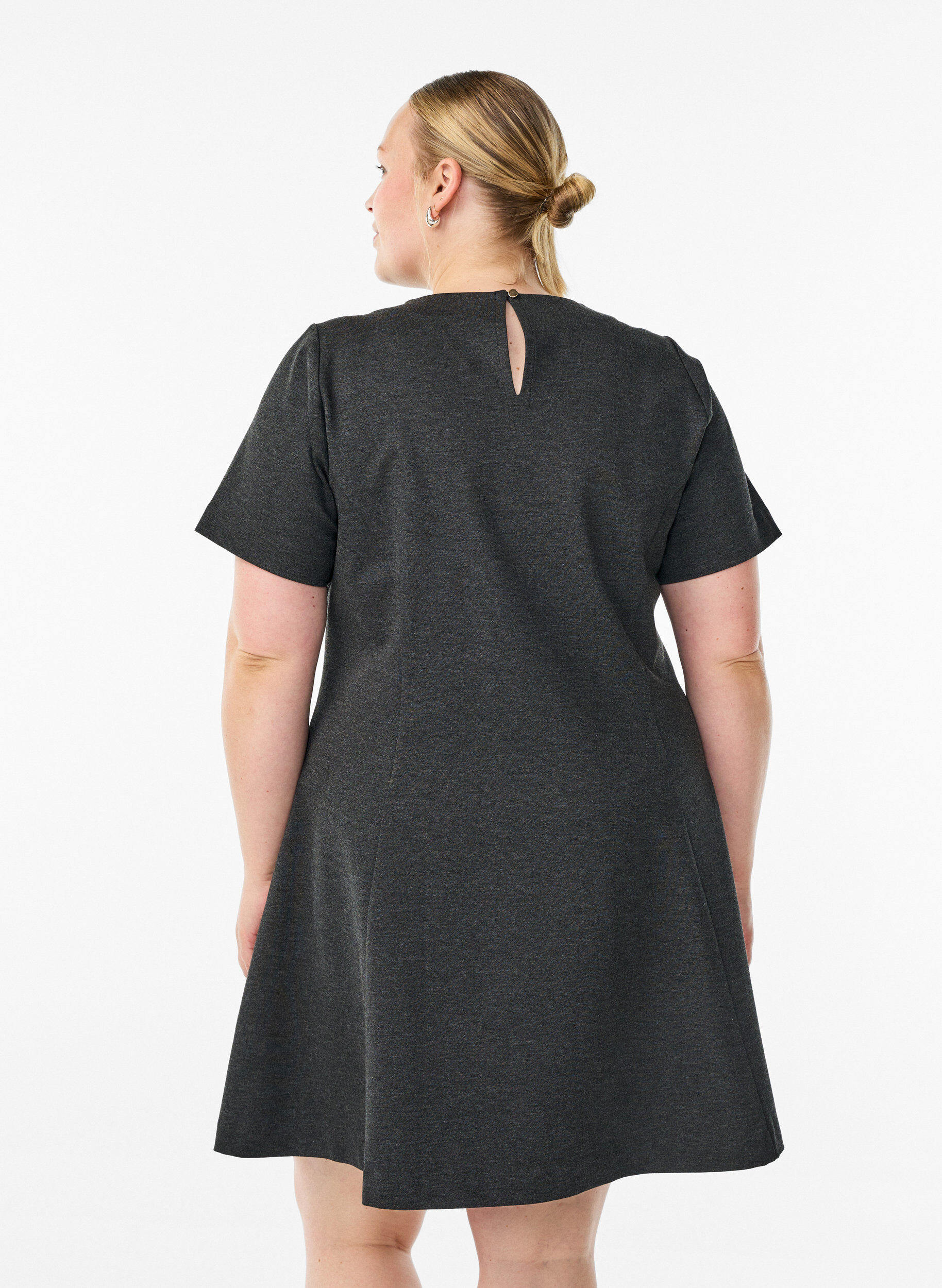 ZizziJersey jurk met korte mouwen en A-lijn., Grijs, Model image number 2