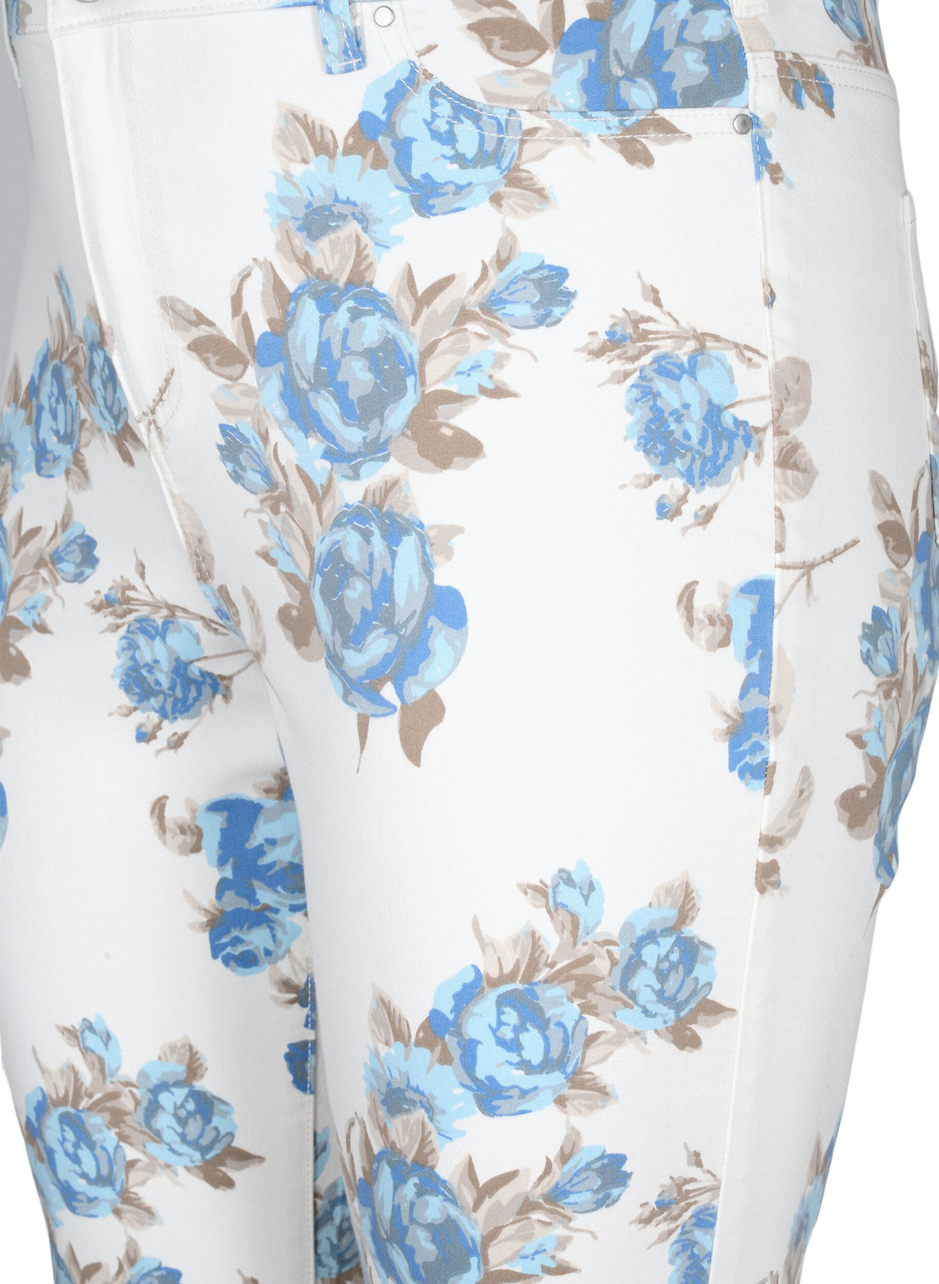 Zizzi Amy capri jeans met hoge taille en bloemenprint, White B.AOP, Packshot image number 2