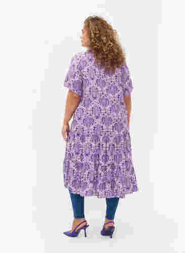 Viscose jurk met print en korte mouwen, D. Lavender Oriental, Model image number 1