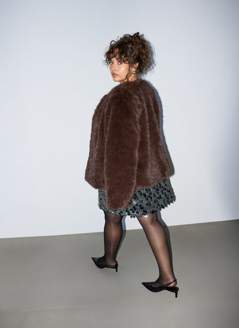 Korte jas van imitatiebont met open voorkant, Bruin, Model image number 2