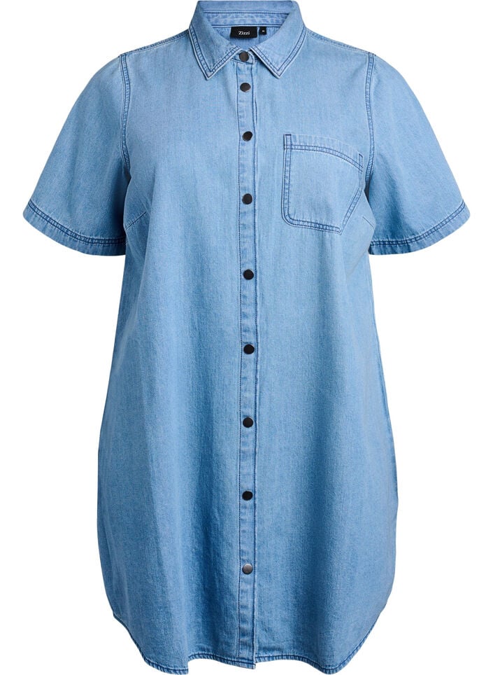 Denim shirtjurk met korte mouwen, Blauw, Packshot image number 0