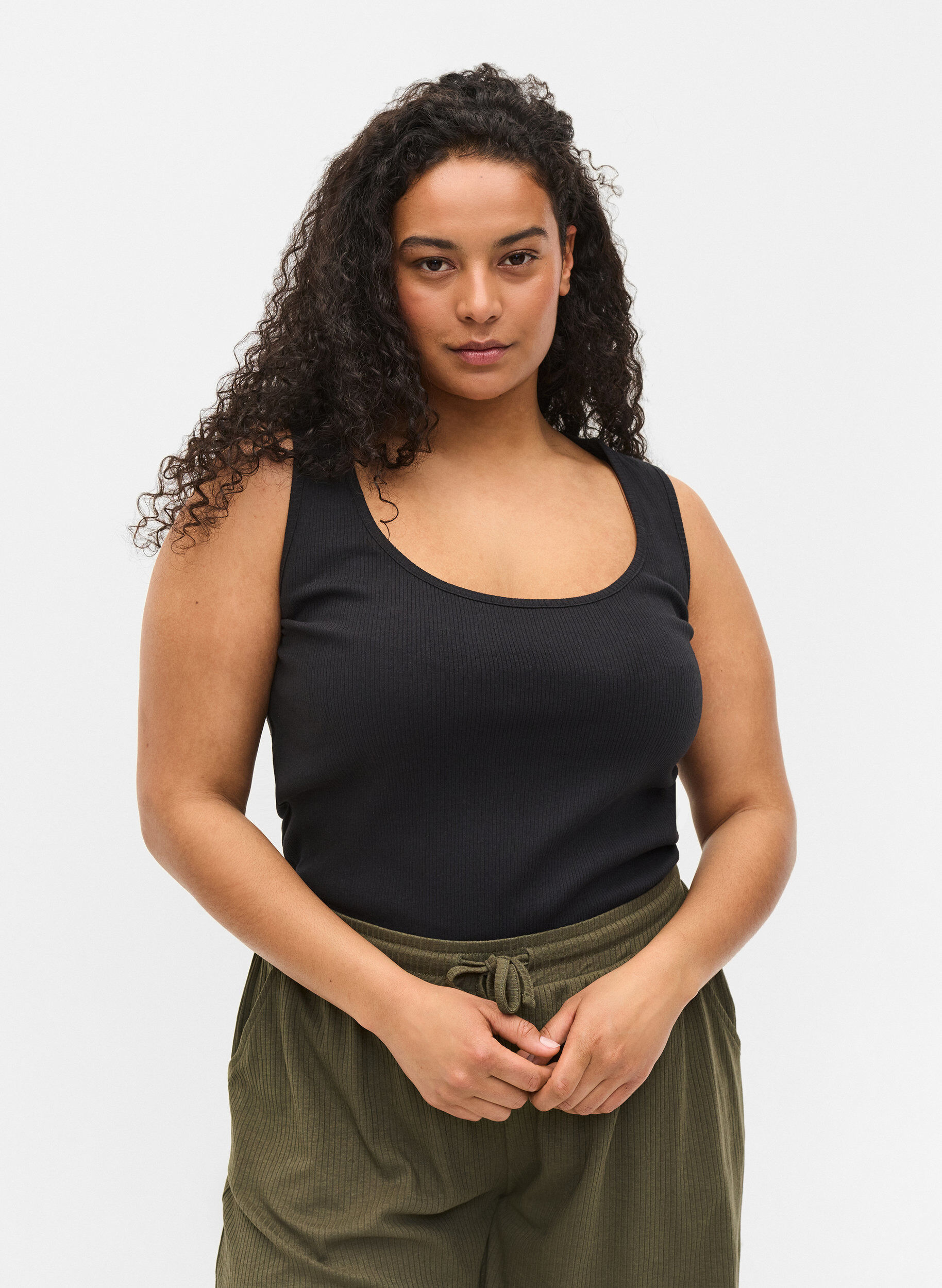 Zizzi 2-pack basic tanktops in rib, Black/Black, Model image number 0
