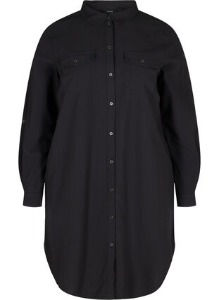 Lange katoenen blouse met borstzakken, Black, Packshot image number 0