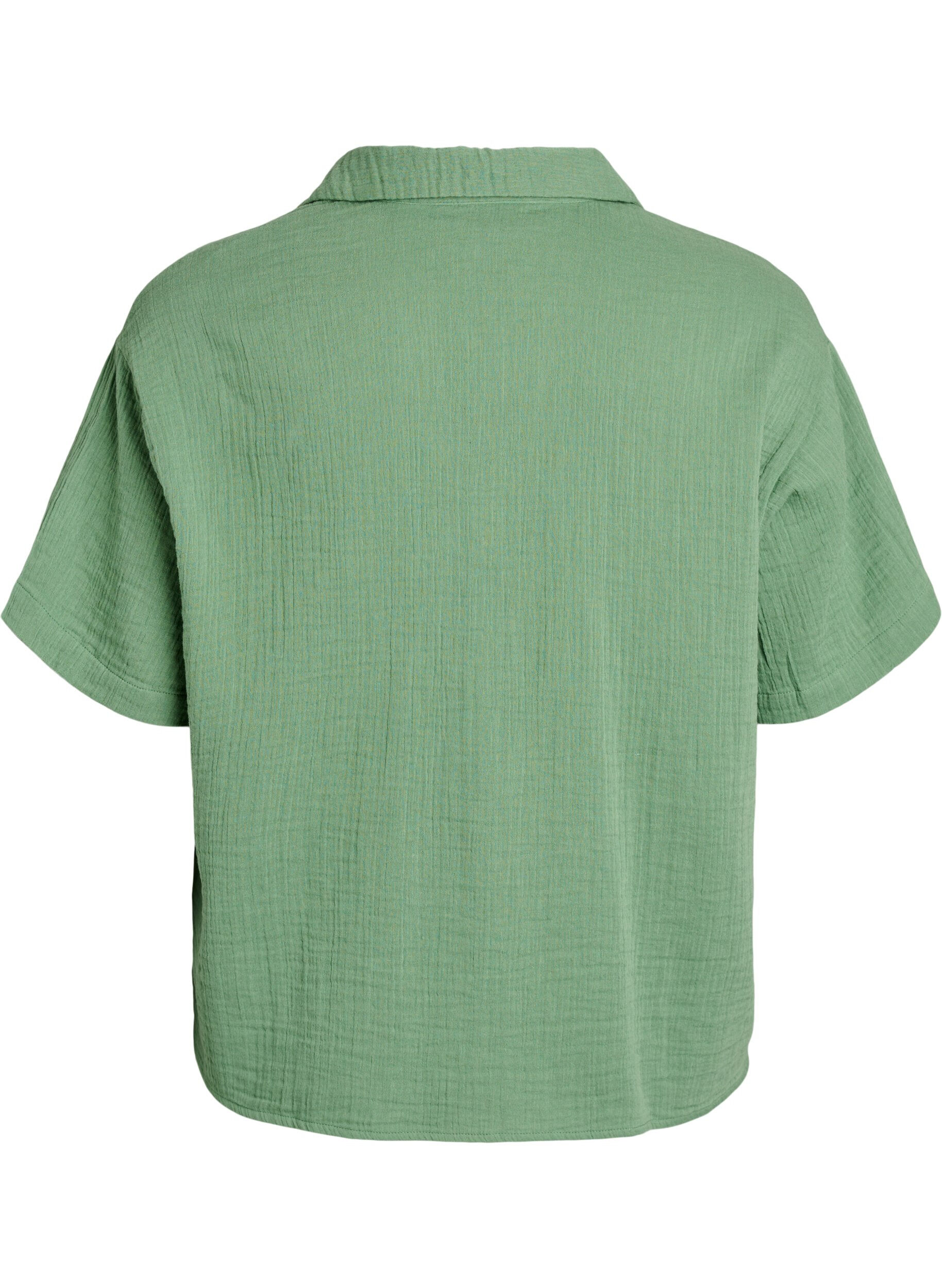 ZizziKatoenen mousseline blouse met korte mouwen, Groen, Packshot image number 1