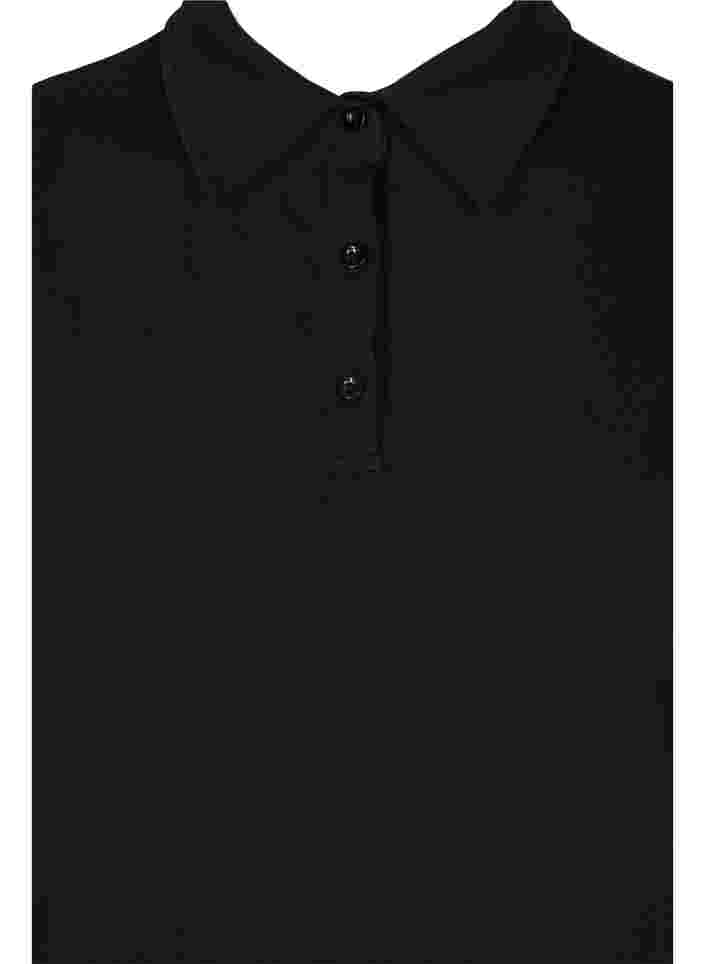 Katoenen tuniek met kraag en korte mouwen, Black, Packshot image number 2