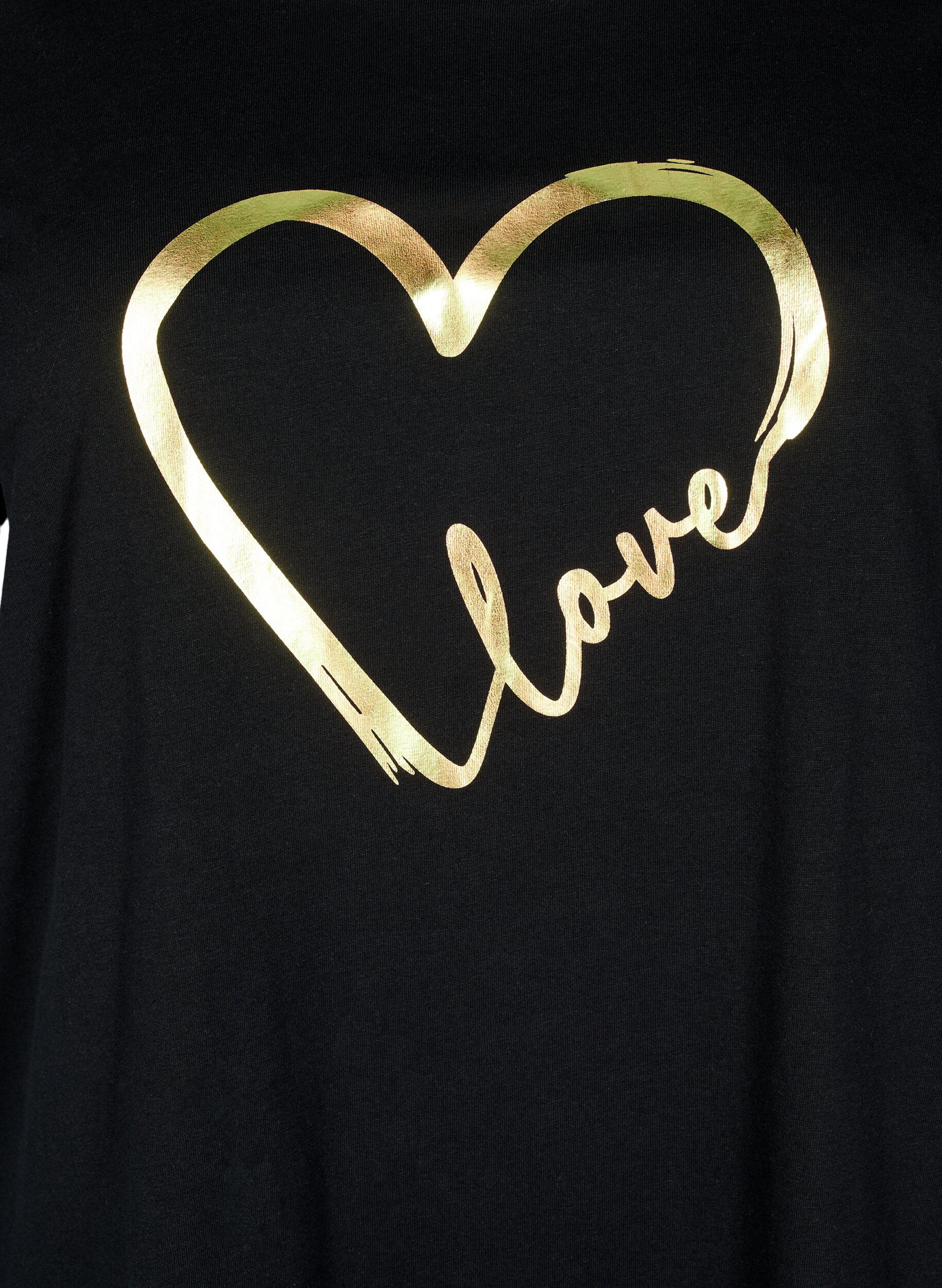 Zizzi Katoenen T-shirt met motief, Black w. Gold Love, Packshot image number 2