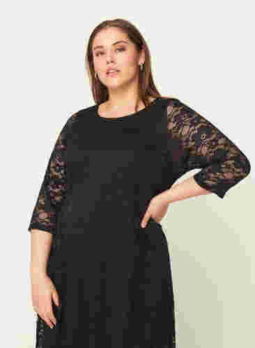 Kanten jurk met 3/4 mouwen, Black, Model image number 2