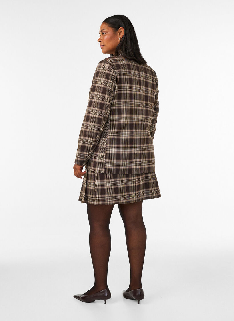 Geruite blazer met zakken en split achteraan, Bruin, Model