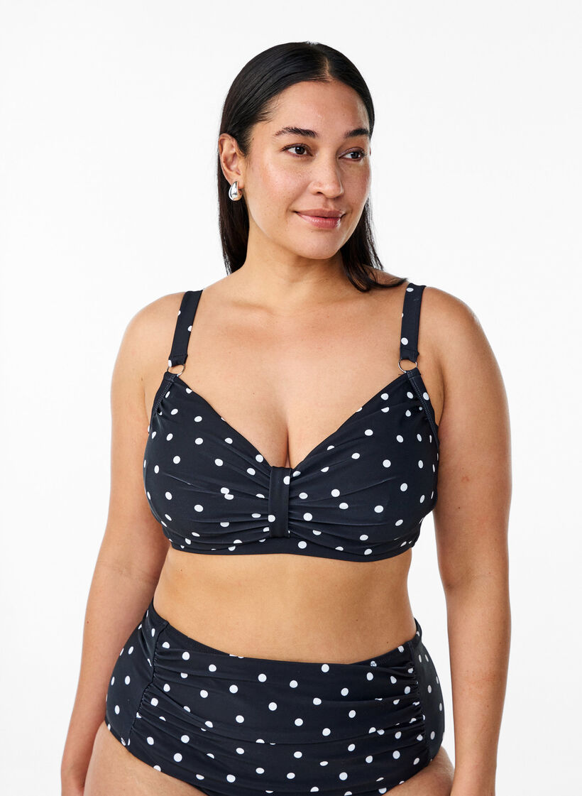 Bikinitop met beugel en patroon, Zwart, Model image number 0