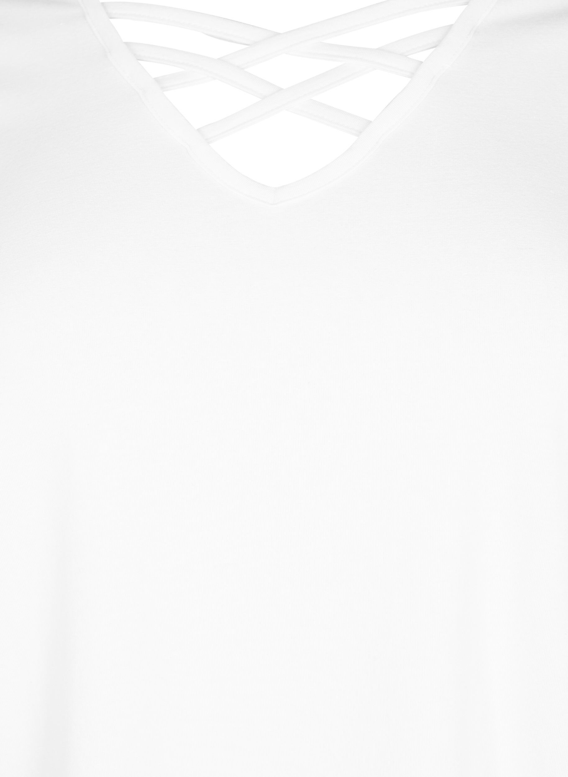 Zizzi T-shirt met v-hals en kruisdetail, Warm Off-white, Packshot image number 2