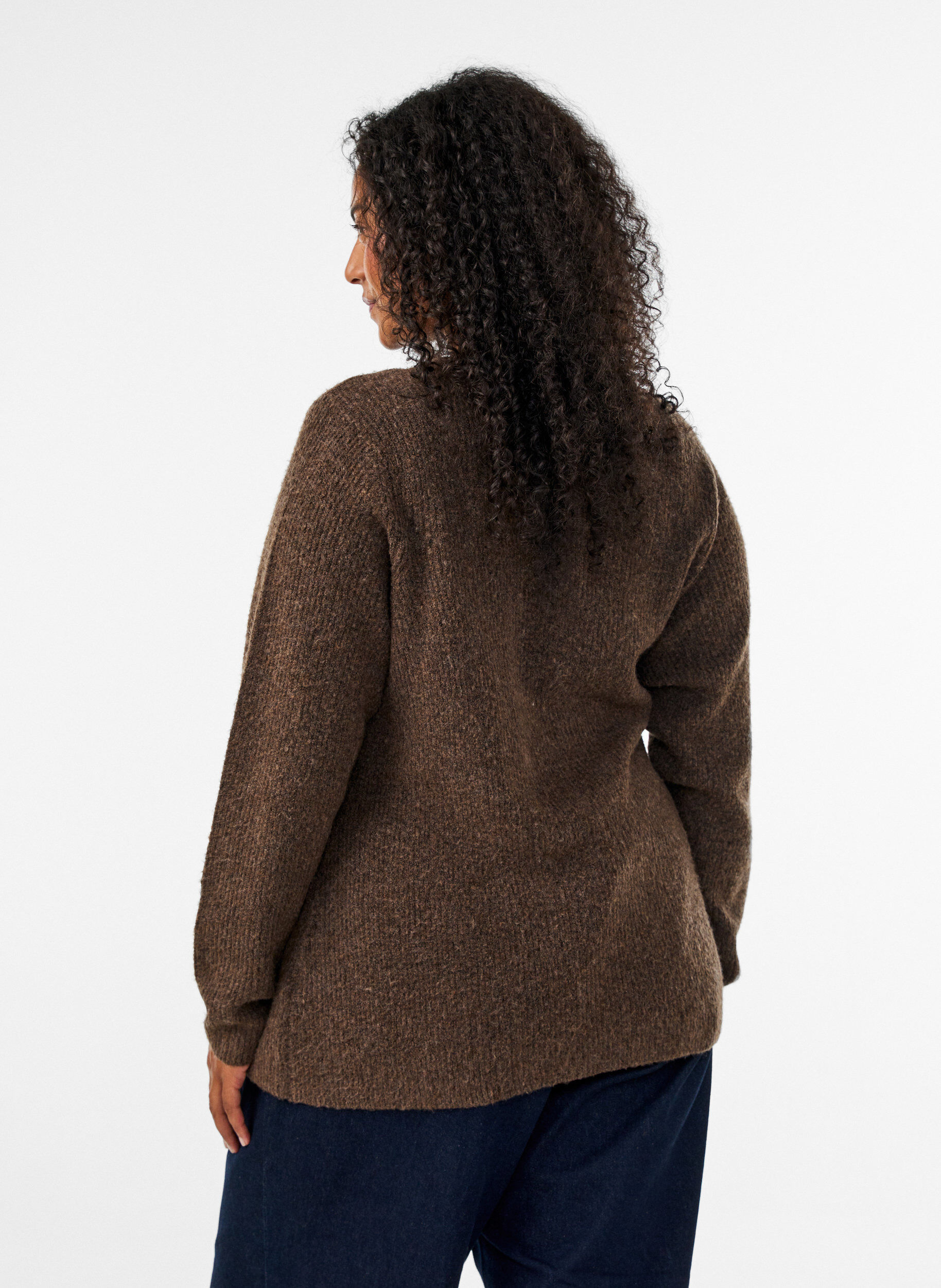 ZizziGebreid vest met asymmetrische sluiting, Bruin, Model image number 2