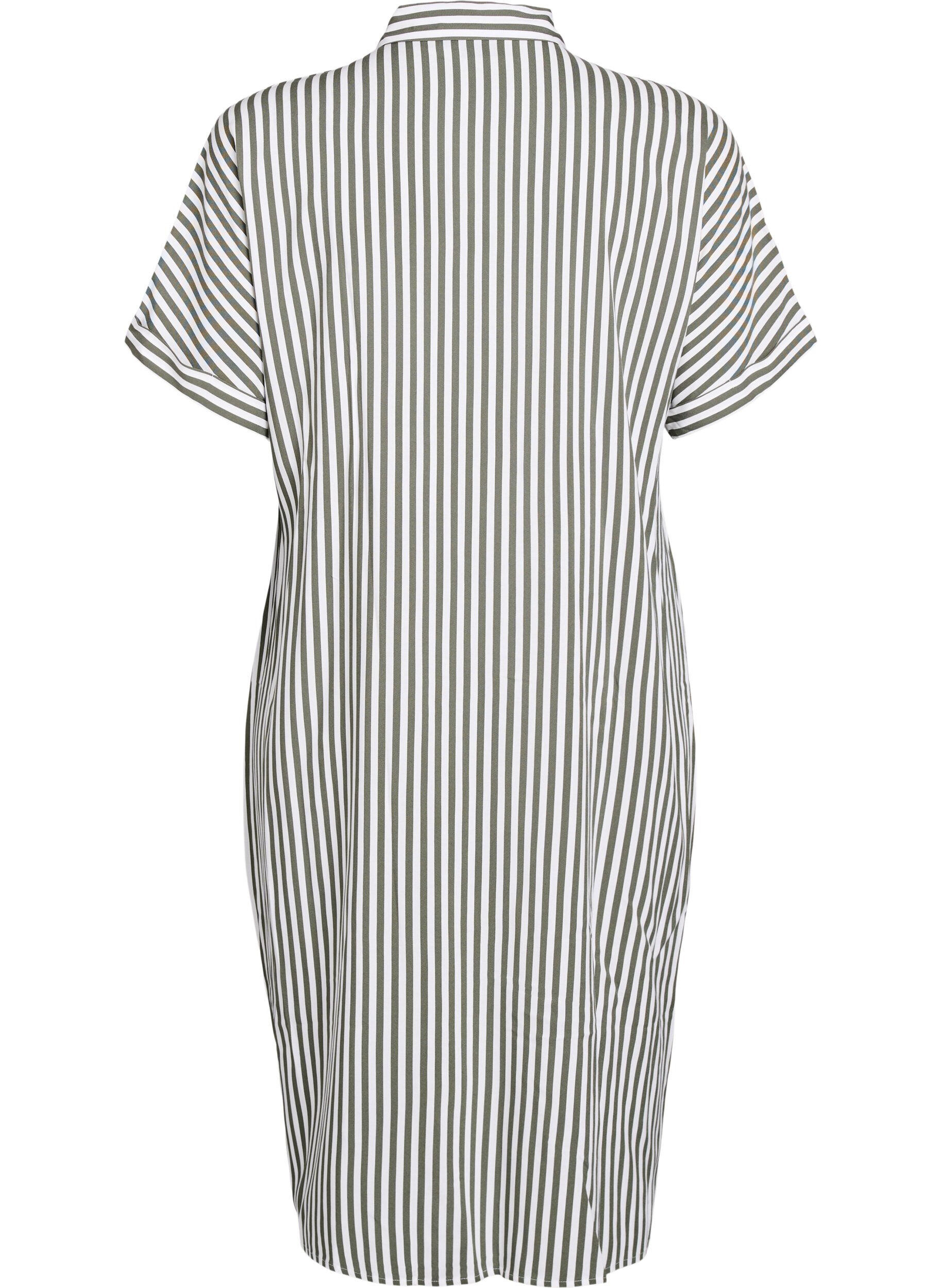 Zizzi Lange overhemdjurk met korte mouwen, Groen, Packshot image number 1