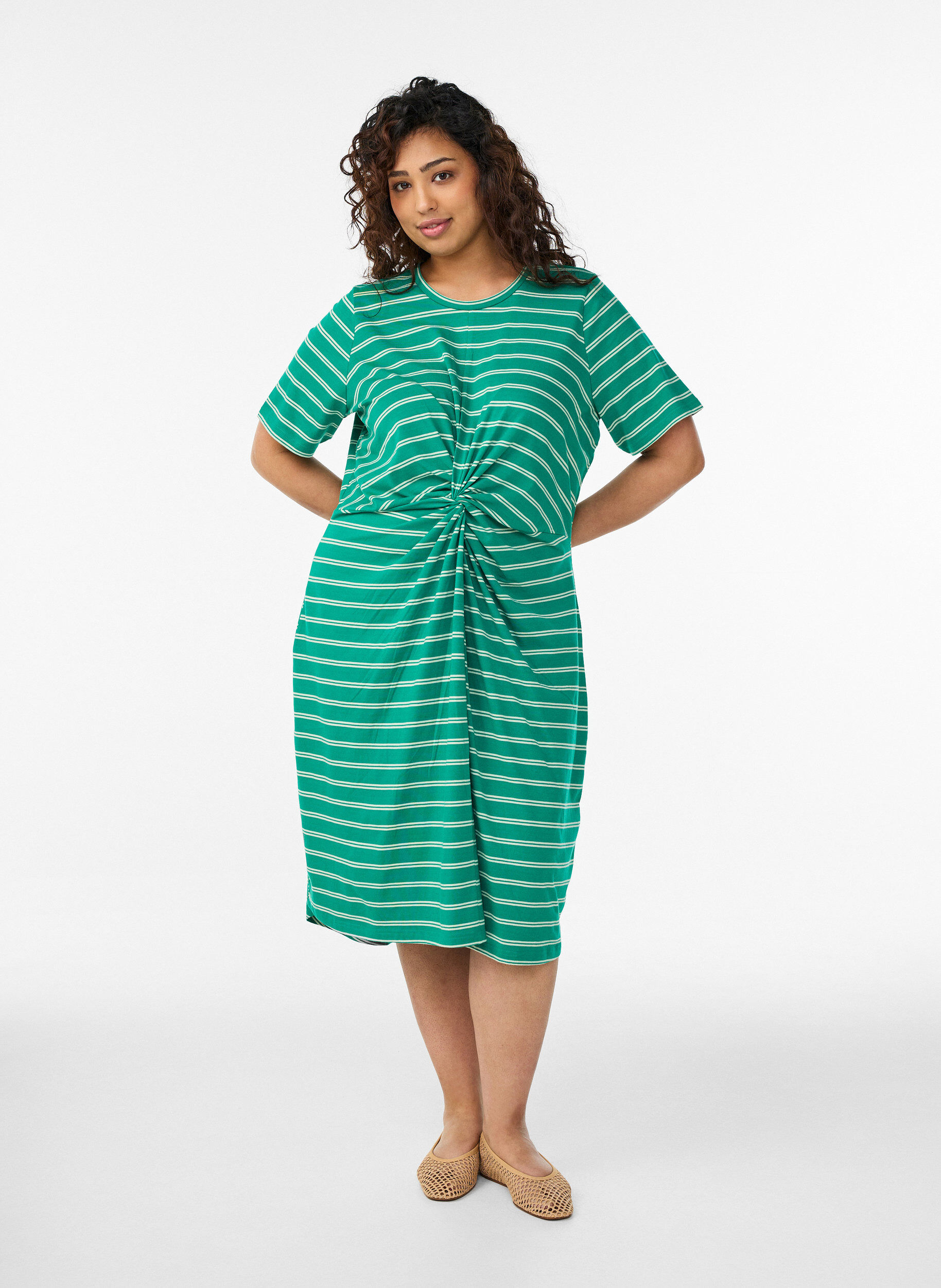Katoenen jurk met twistdetail, Groen, Model