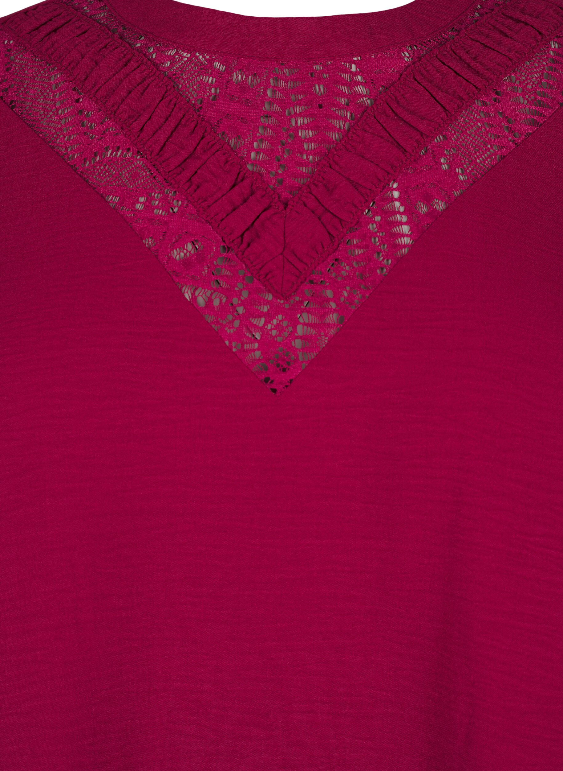 Zizzi Blouse met kanten detail, Red Plum, Packshot image number 2