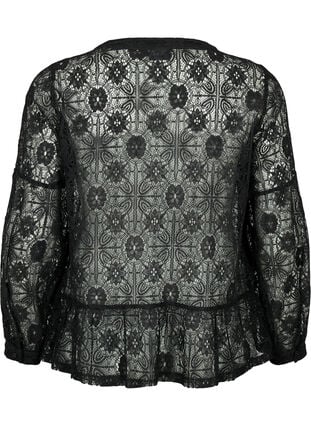 Kanten blouse met strikdetail, Black, Packshot image number 1