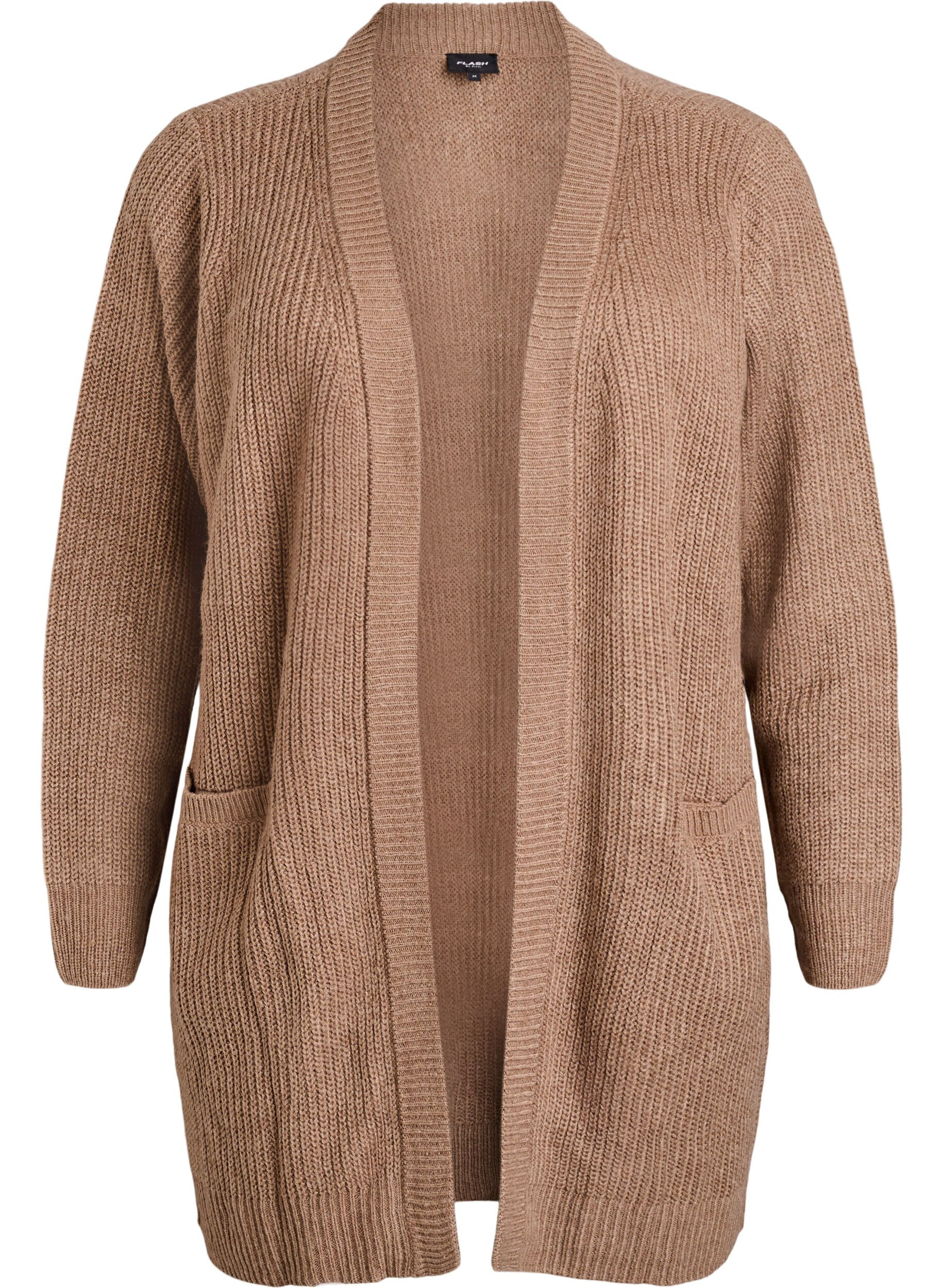 FLASH - Lange ribgebreide vest met zakken