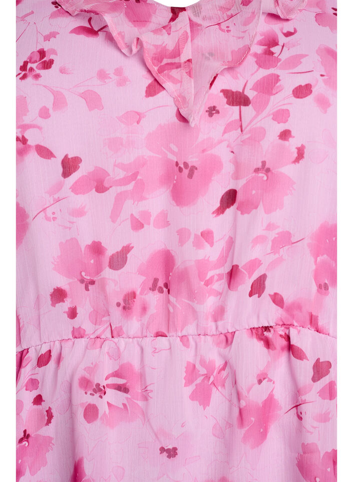 Bloemenblouse met rucheskraag en peplum effect, Roze, Packshot image number 2