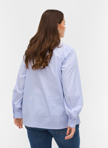 Gestreepte blouse in katoen, White/Blue stripe, Model image number 1
