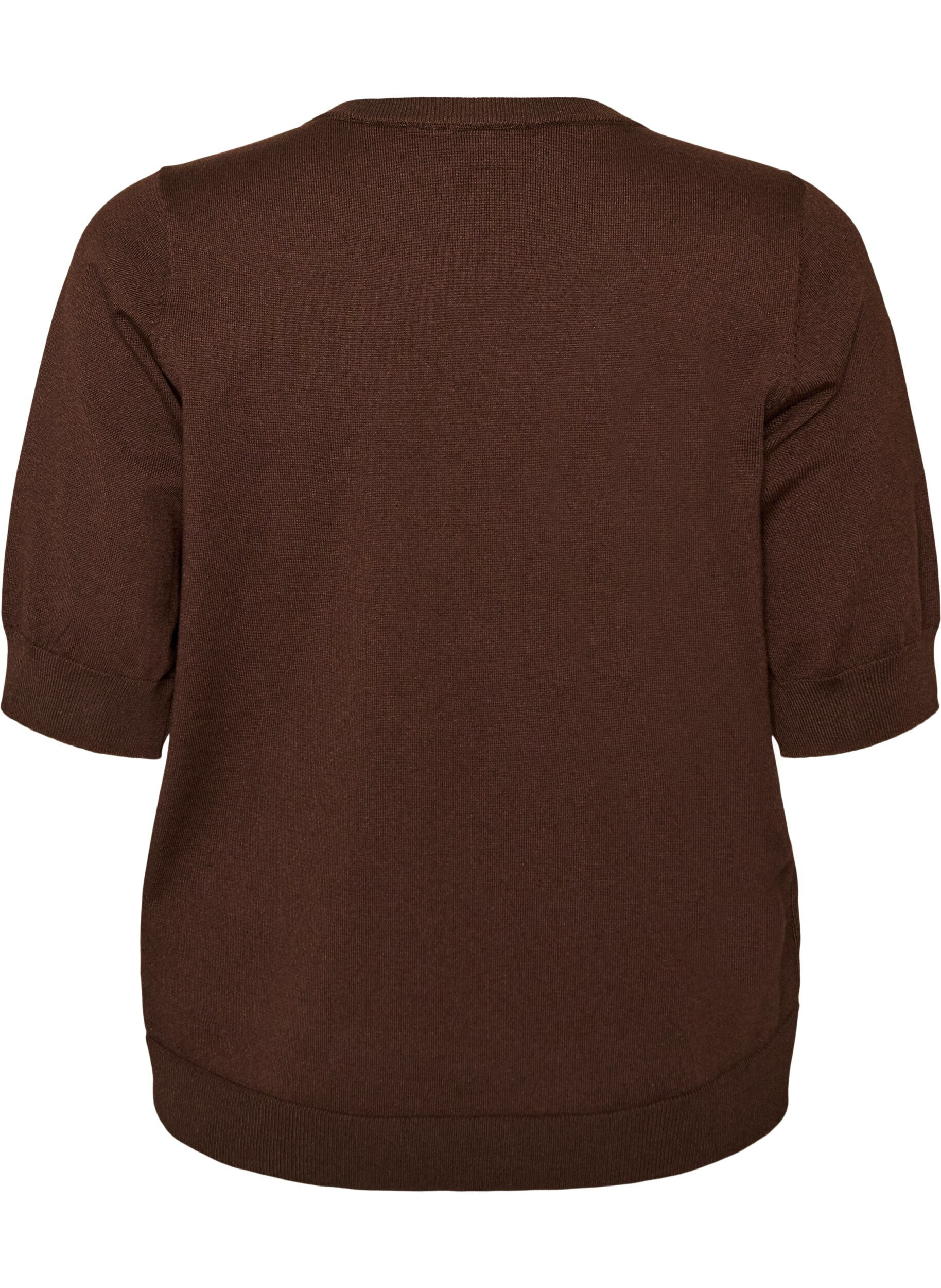 ZizziFijngebreide blouse met korte mouwen, Bruin, Packshot image number 1